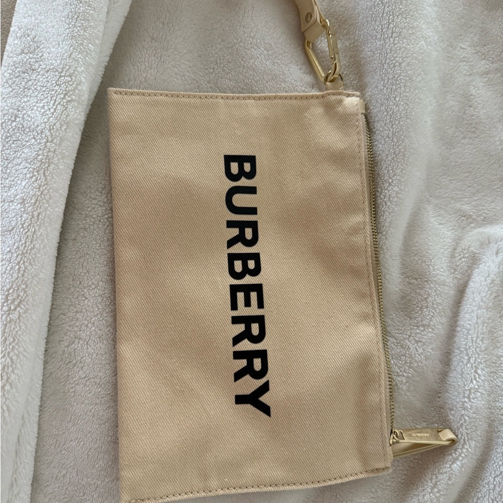 Burberry Cream Canvas Pouch with Gold Accent